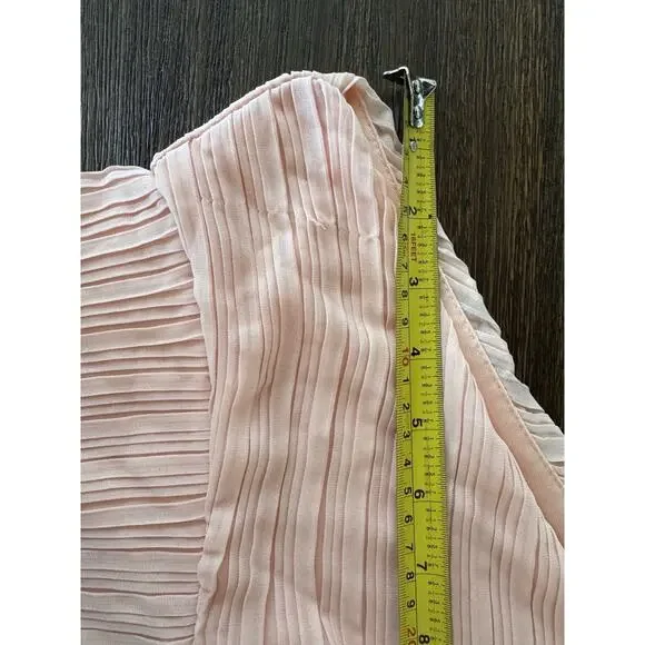 Boohoo Soft Pink Pleated Chiffon Dress Womens 24 Midi Flutter Sleeve Fit Flare - Picture 10 of 11